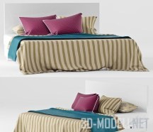 Кровать с полосатым бельем