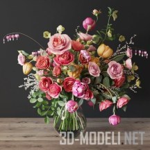 Букет с розами, тюльпанами и ветками