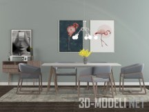 3d-модель Набор мебели и декора для столовой