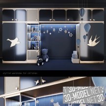 3d-модель Шкаф с декором «Птицы и звезды»