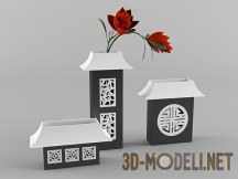 3d-модель Три вазы в виде пагод