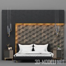 3d-модель Современная спальня с панно из ромбов