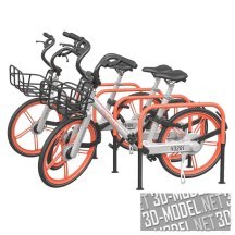 3d-модель Три прокатных велосипеда на велопарковке