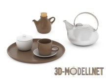 3d-модель Белый с коричневым чайный набор
