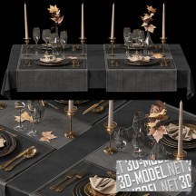3d-модель Сервировка стола с осенними листьями