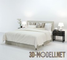 3d-модель Светлая кровать с темными тумбами