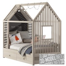 3d-модель Детская кровать-домик с постельным белем