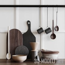 3d-модель Набор кухонной утвари с черными чашками