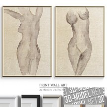 Две картины с изображением женской фигуры и пять видов рам