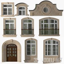 3d-модель Классические окна и дверь в обрамлениях