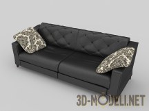Кожанный диван с подушками