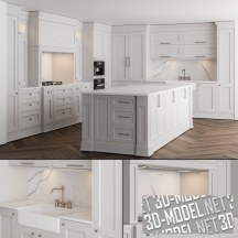 3d-модель Белая кухня с островом в стиле нео-классика