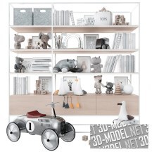 3d-модель Книжный шкаф с игрушками и книгами