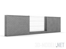 3d-модель Кирпичный забор с кованой секцией