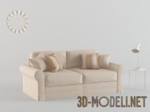 3d-модель Бежевый диван с подушками в полоску