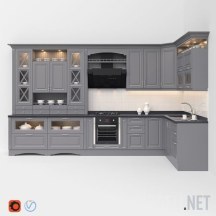 3d-модель Серая кухня с белой посудой