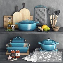 3d-модель Набор посуды Le Creuset Marine Blue и кухонные аксессуары