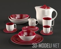 3d-модель Красно-белая посуда