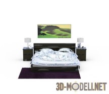 3d-модель Кровать с вышитым постельным бельем