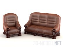 Кожаный диван и кресло классика