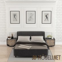 3d-модель Кровать с тумбочками для спальни