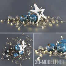 3d-модель Звезда с голубыми шарами и гирлянда