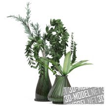 3d-модель Две зеленые вазы с лиственными ветками