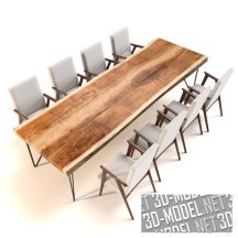 3d-модель Стол из слэба и стульями BoDeCo