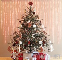 3d-модель Праздничная елка с подарками и гирляндой