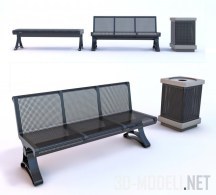 3d-модель Металлические скамейки и урны Naman
