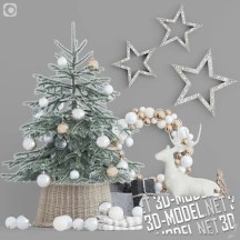 3d-модель Рождественская ель с фигуркой оленя и подарками