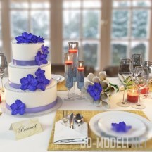Свадебная сервировка с тортом и цветами