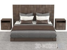 Спальня с декором из деревянных квадратиков