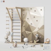 3d-модель Детский скалодром, шведская стенка и игрушки