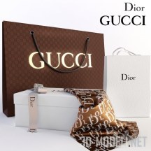 3d-модель Пакеты и шарф от Dior и Gucci
