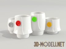 3d-модель Белые чашки с цветными пуговицами