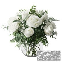 3d-модель Белые розы в прозрачной вазе