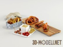 3d-модель Хот-доги, картофель фри и закуски
