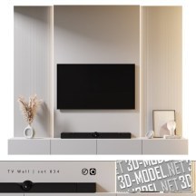 3d-модель Белая ТВ-стена с декоративной фрезеровкой
