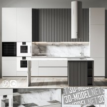 3d-модель Светлая кухня с белой и черной техникой