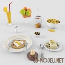 3d-модель Набор для завтрака с йогуртом и фруктами