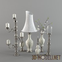 3d-модель Хромированные подсвечники и настольная лампа