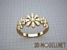 3d-модель Золотое кольцо с тремя цветами на ободке