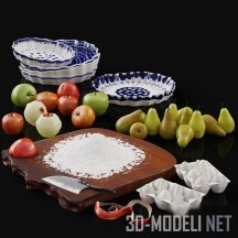 3d-модель Винтажные формы для выпечки и фрукты