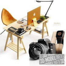 3d-модель Рабочий стол с декором и камерой Canon EOS