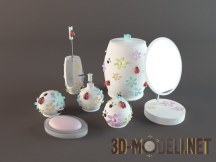 3d-модель Набор ванных принадлежностей в цветочек