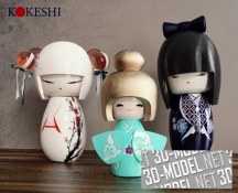 3d-модель Три фигурки Kokeshi