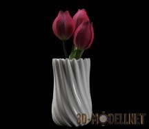 3d-модель Тюльпаны в белой рельефной вазе