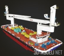 3d-модель Современная баржа с кранами на палубе