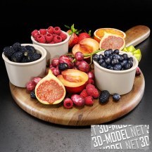 3d-модель Набор фруктов и ягод на разделочной доске